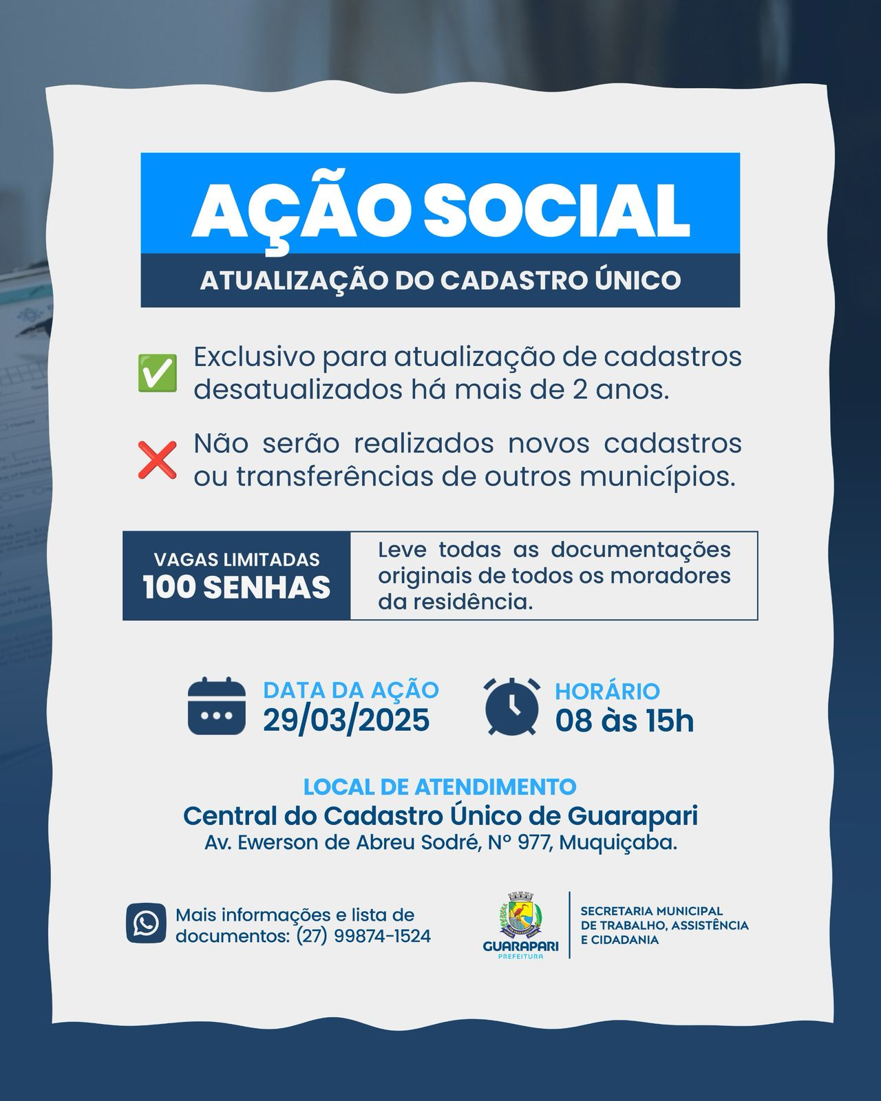 Guarapari promove ação para atualização de cadastros do CadÚnico