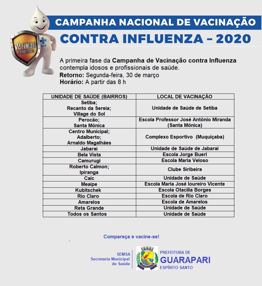 Vacinação contra a Influenza é retomada nesta segunda-feira (30)