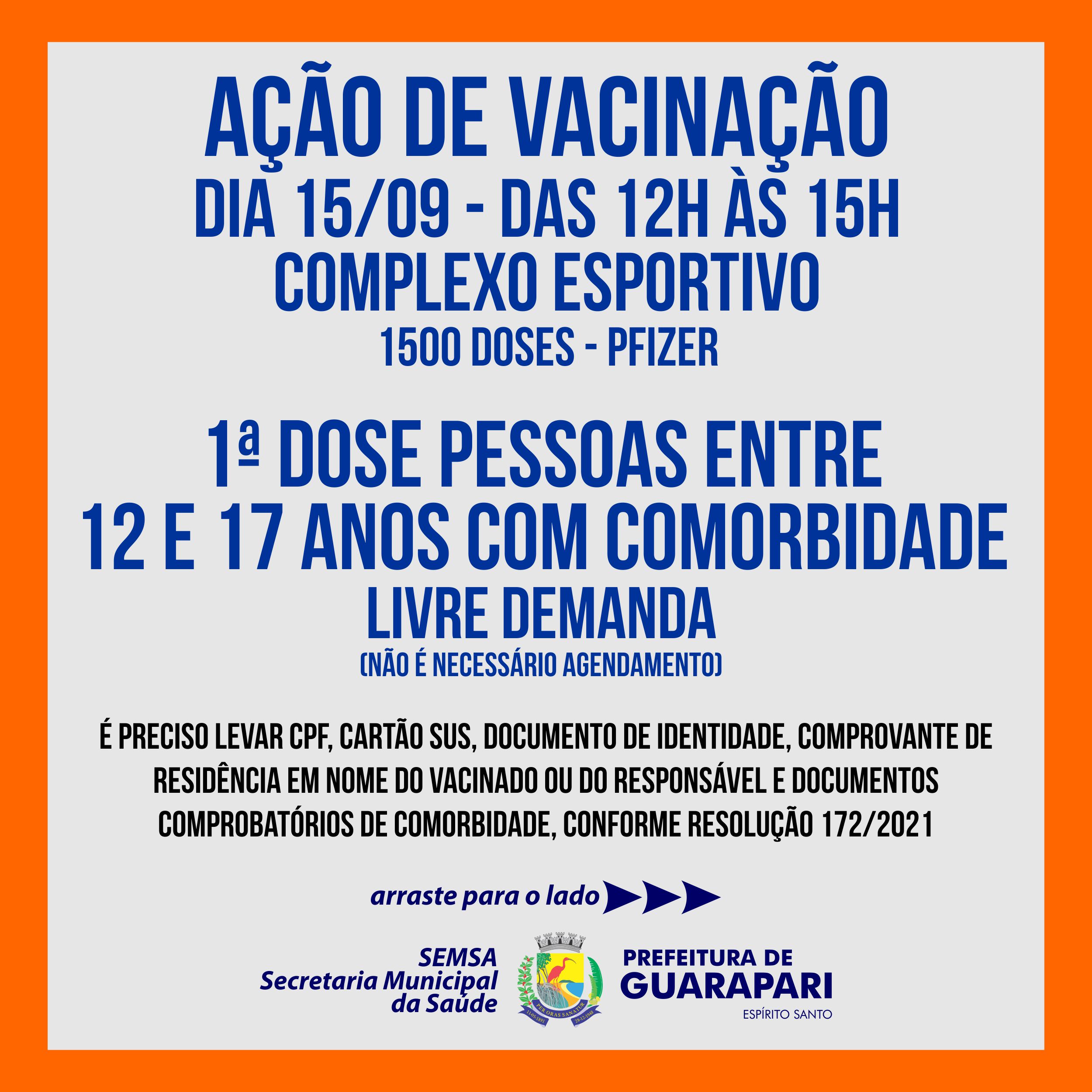 Prefeitura de Guarapari realiza ação de vacinação para primeira dose de adolescentes entre 12 e 17 anos com comorbidades