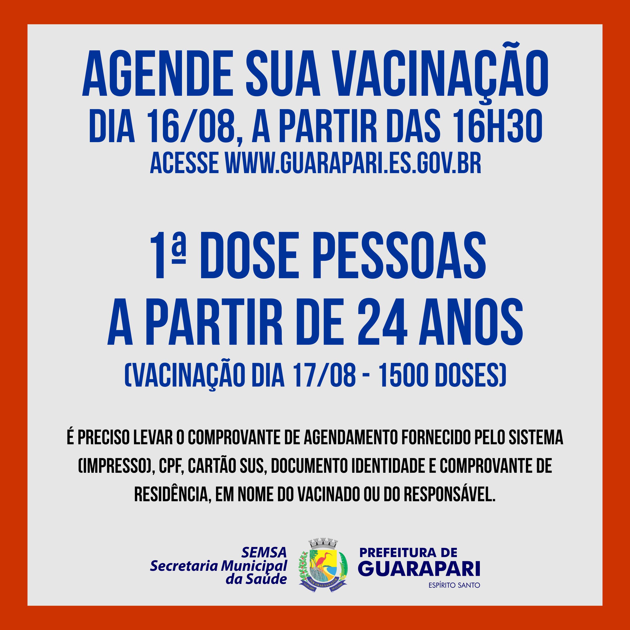 Vacinação Covid: Guarapari abre segundo agendamento para público acima de 24 anos