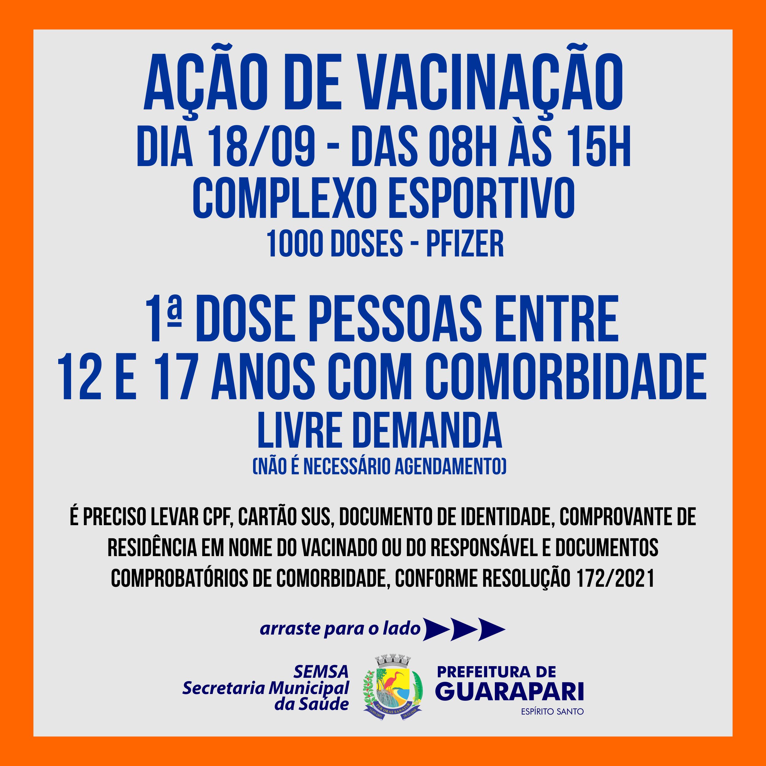 Guarapari realiza ação de vacinação sem agendamento para adolescentes de 12 a 17 anos com comorbidades 