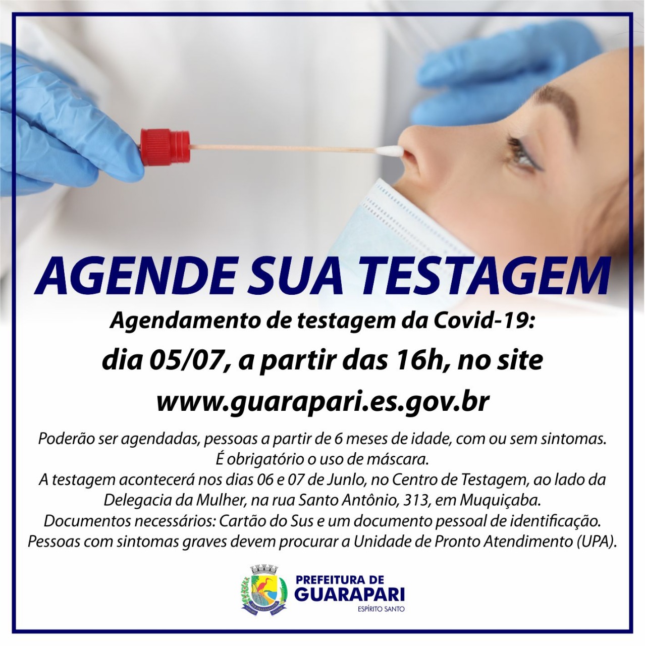 Prefeitura abre agendamento para teste de antígeno da Covid-19, nesta terça-feira (05)
