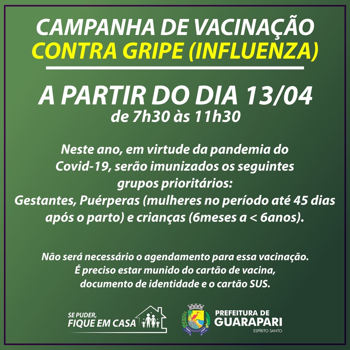Campanha de vacinação contra Influenza começa na próxima terça-feira (13)
