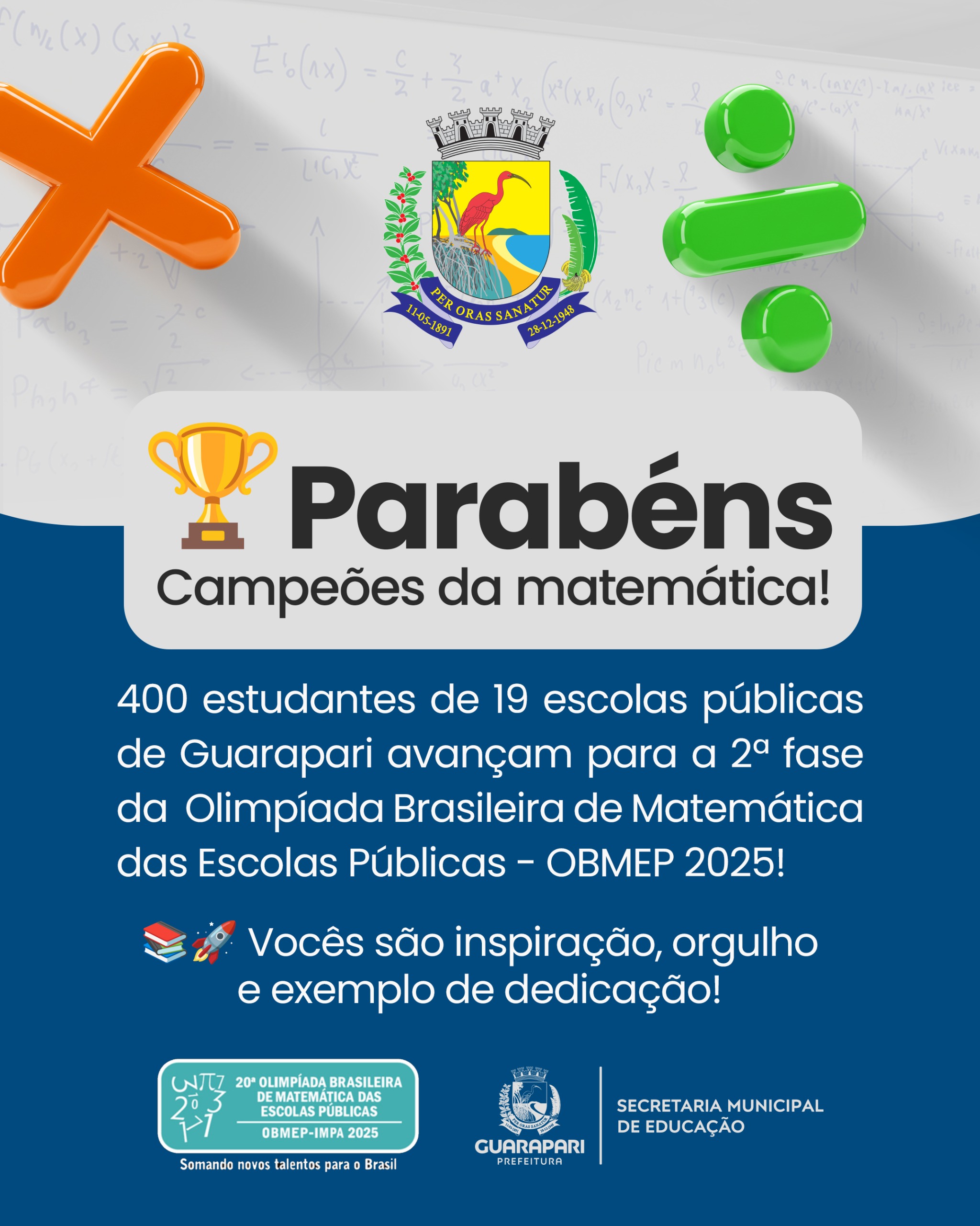 Guarapari comemora: 400 estudantes da rede municipal avançam para a 2ª fase da Olímpiada de Matemática
