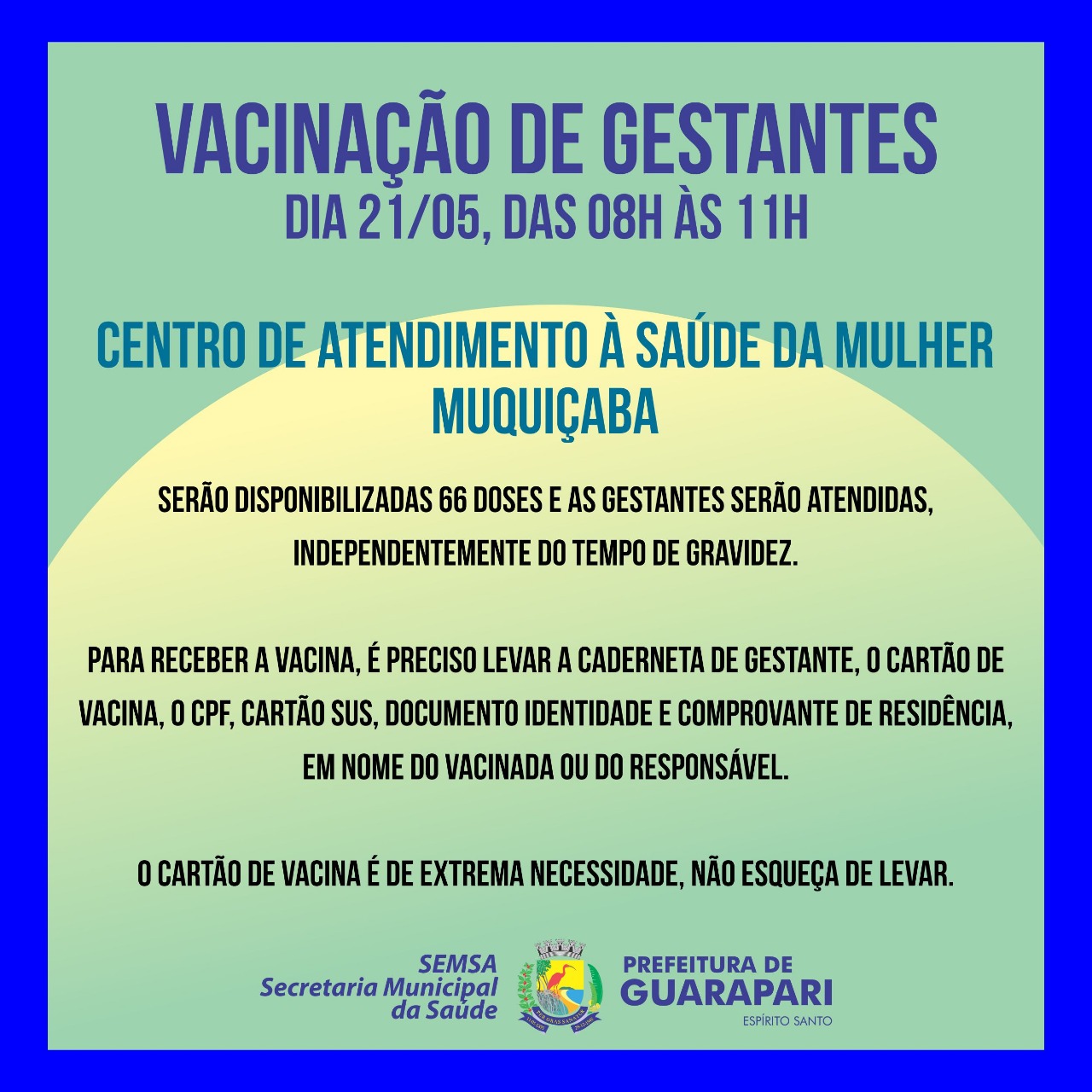 Saúde da mulher vai disponibilizar vacinas para gestantes nesta sexta-feira (21) 