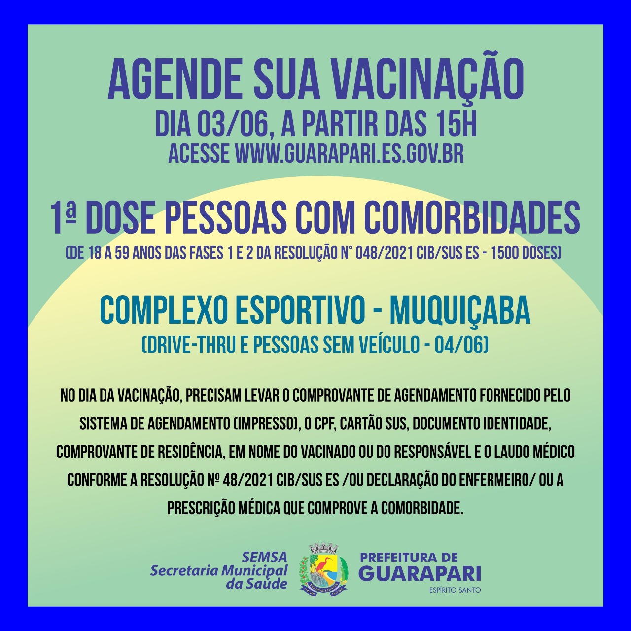 Vacinação contra Covid-19: Prefeitura de Guarapari abre novo agendamento para pessoas com comorbidades nesta quinta 