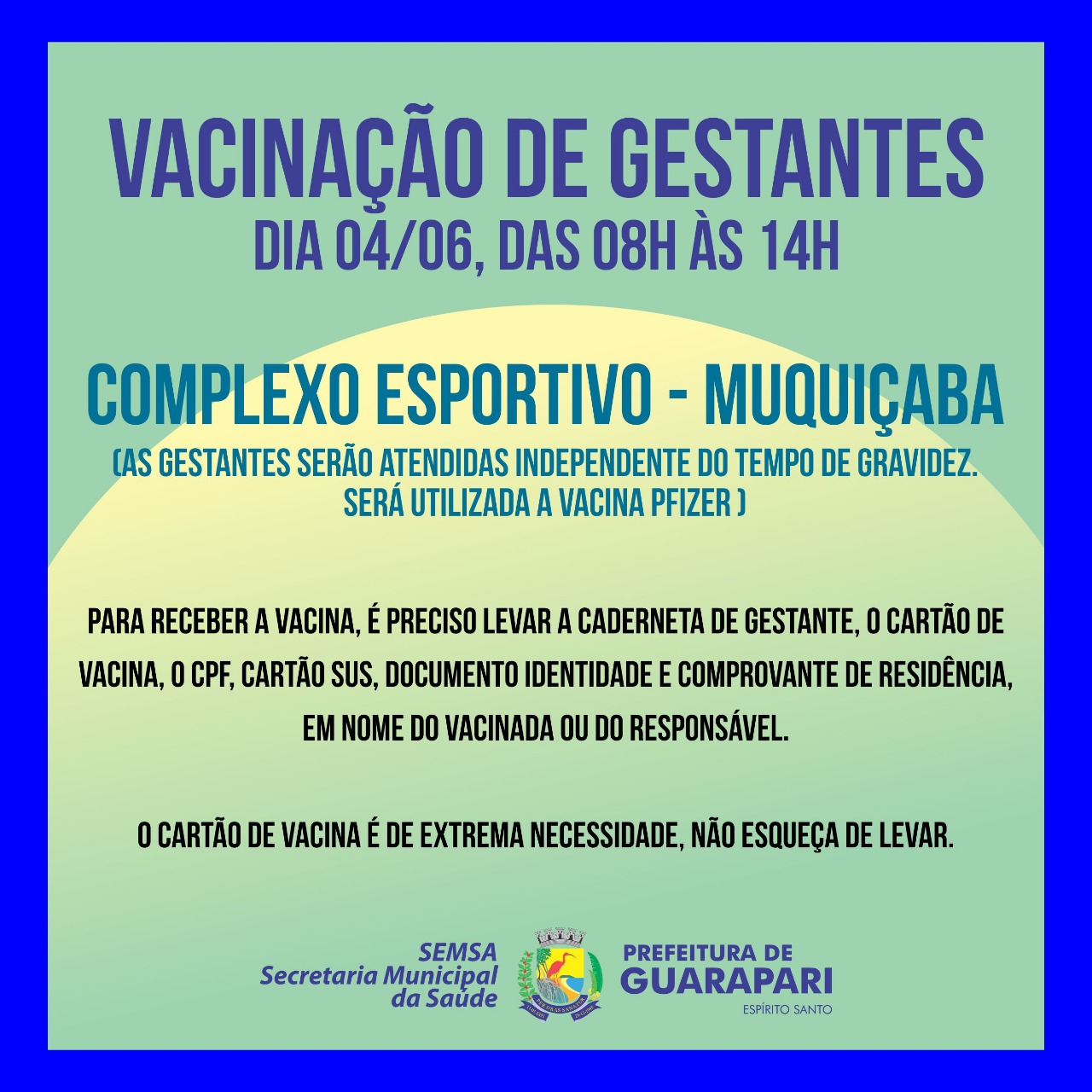 Vacina Covid-19: Prefeitura de Guarapari realiza ação de vacinação para gestantes nesta sexta-feira 