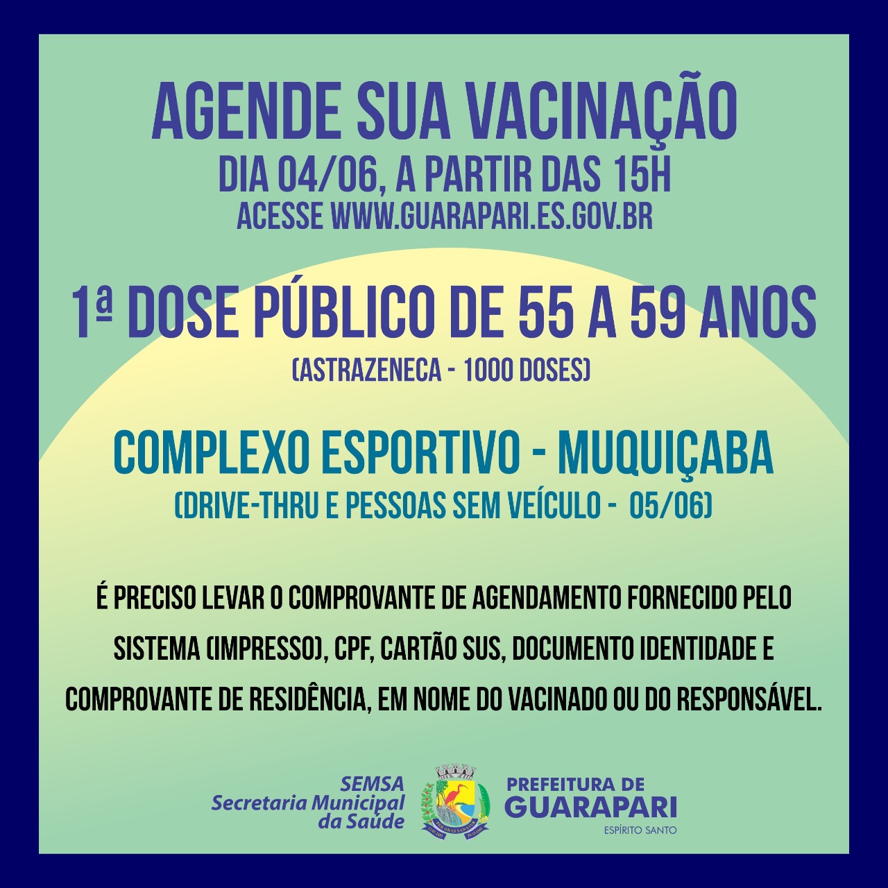 Covid-19: Nesta sexta-feira tem agendamento de vacinação para pessoas entre 55 e 59 anos em Guarapari  – Astrazeneca 