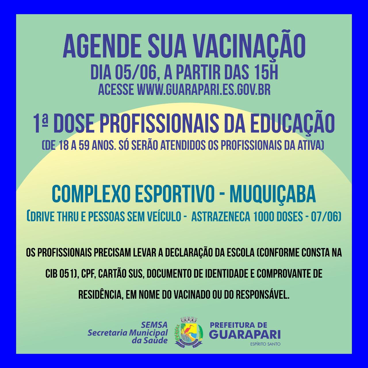 Prefeitura abre agendamento de vacinação para profissionais ativos da educação neste sábado