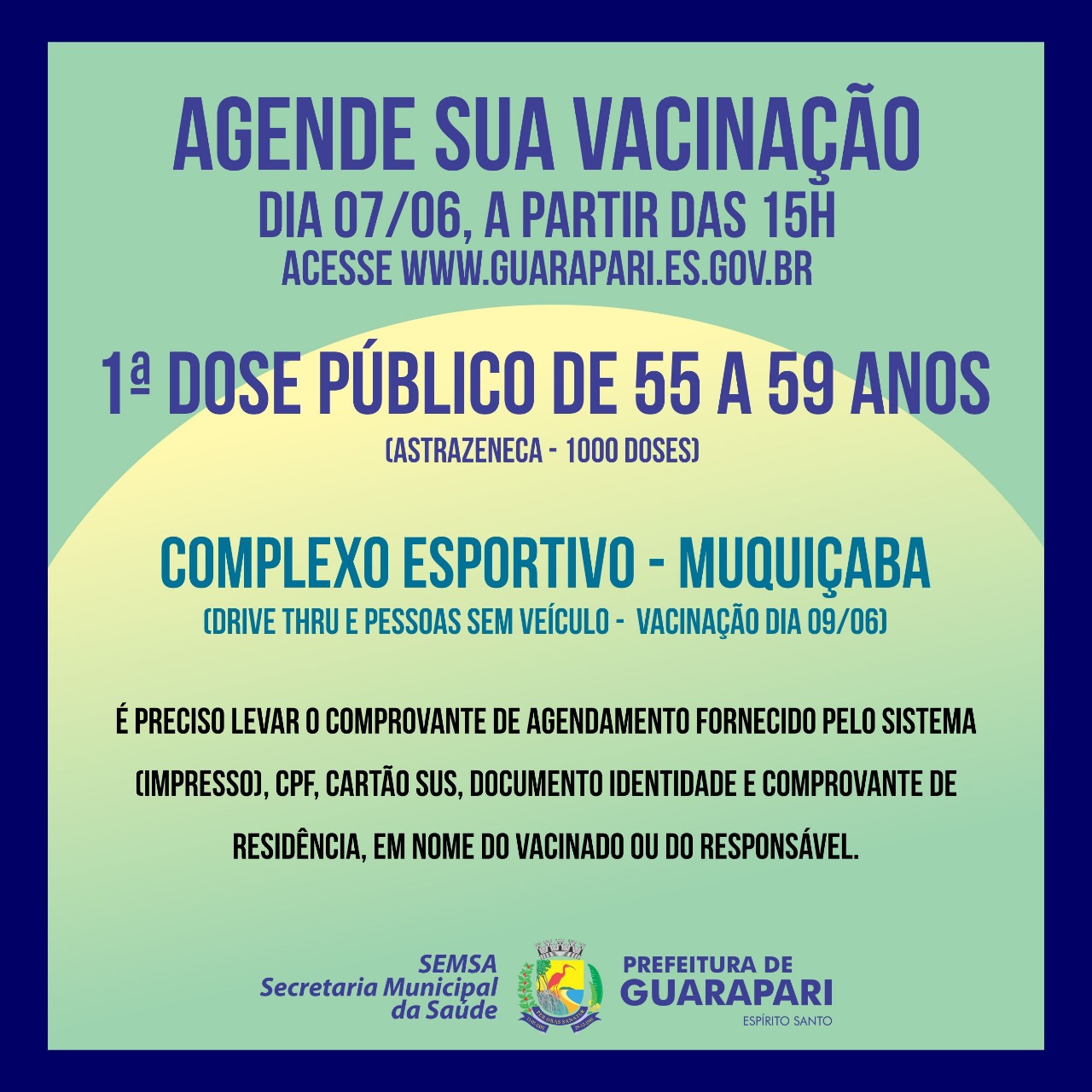 Covid-19: Guarapari abre nesta segunda-feira o agendamento de vacinação para pessoas entre 55 e 59 anos – AstraZeneca 