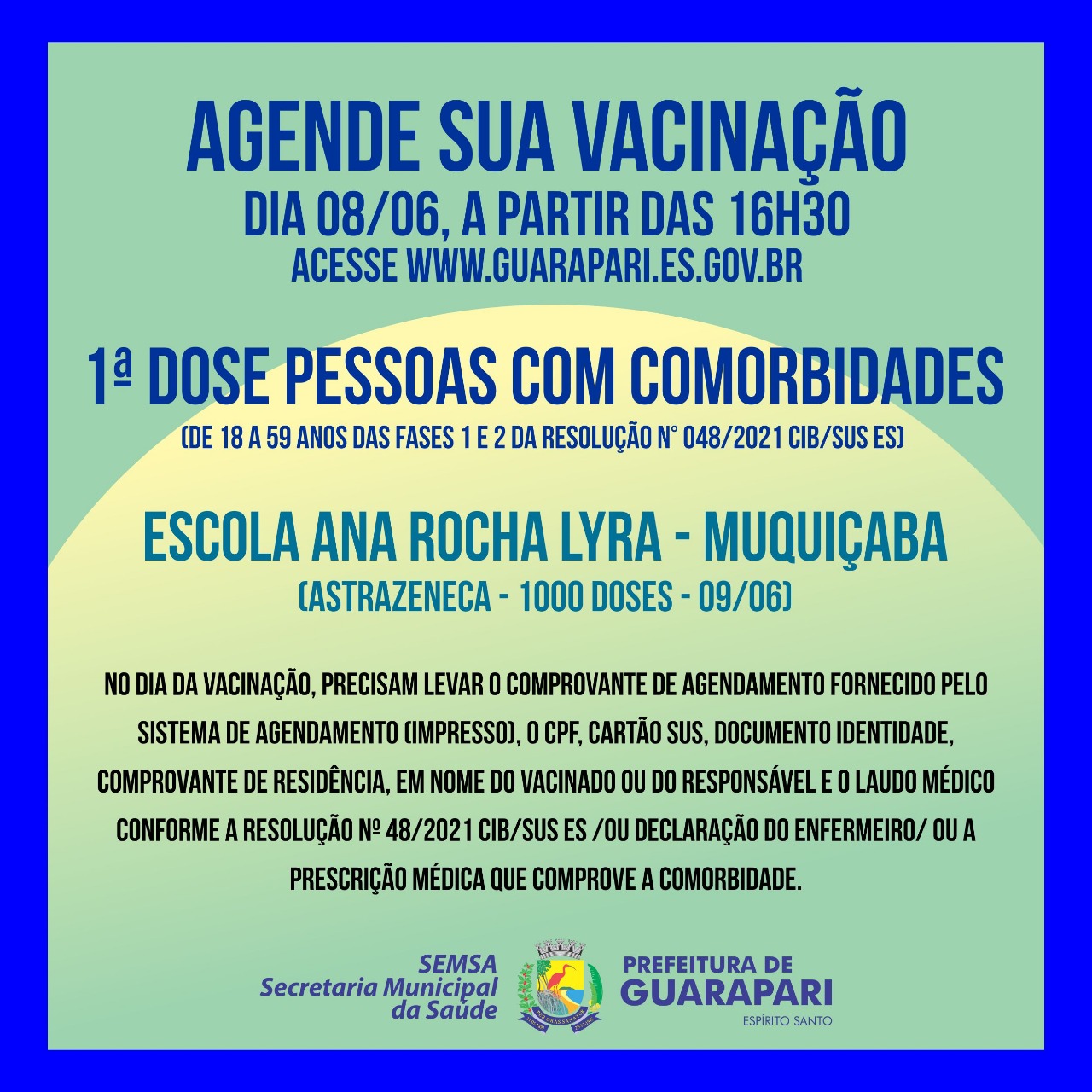 Vacinação contra Covid-19: Prefeitura de Guarapari abre novo agendamento para primeira dose em pessoas com comorbidades