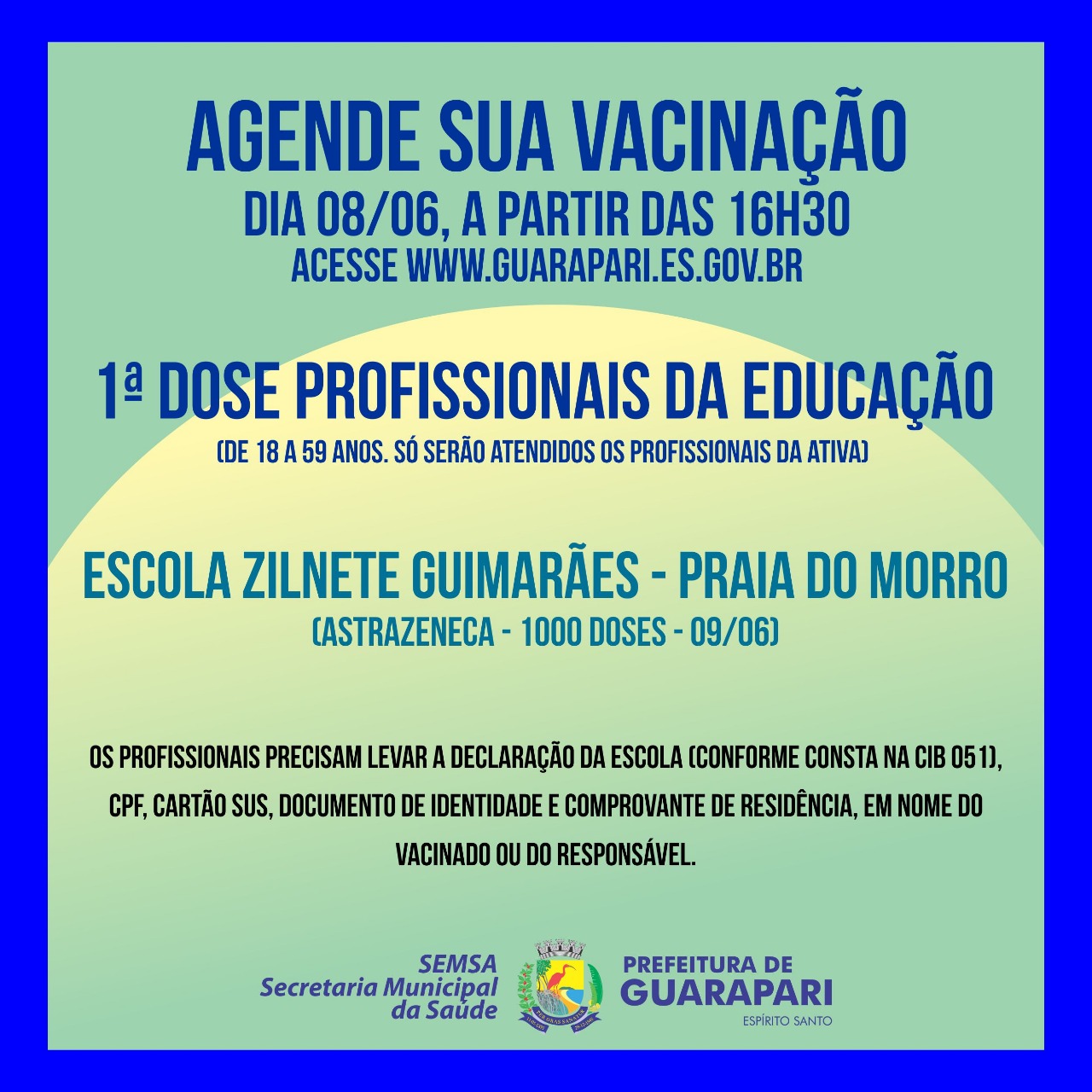 Prefeitura abre novo agendamento de vacinação para profissionais ativos da educação em Guarapari 
