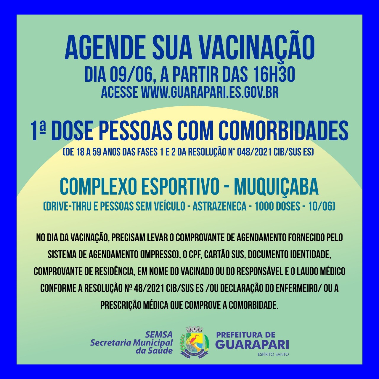 Vacinação contra Covid-19: Prefeitura de Guarapari abre novo agendamento para primeira dose em pessoas com comorbidades nesta quarta-feira