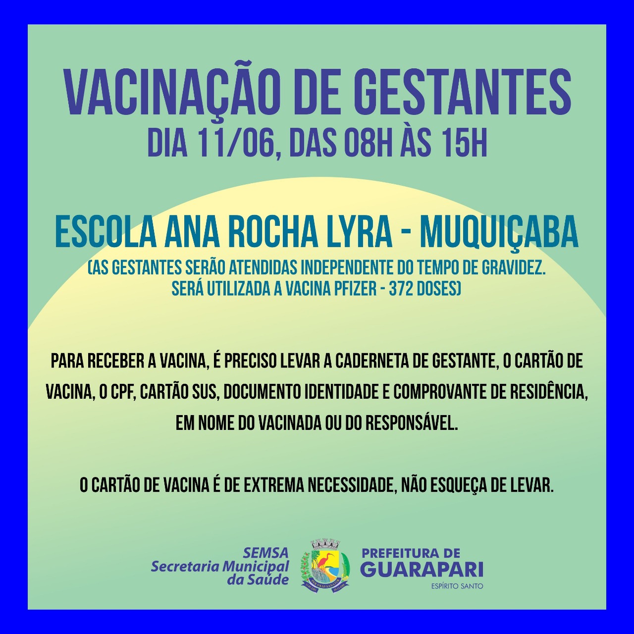 Covid-19- Prefeitura de Guarapari realiza ação de vacinação para gestantes sem agendamento 