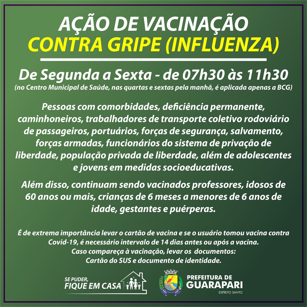 Guarapari inicia vacinação da gripe para novo grupo prioritário -  PREFEITURA MUNICIPAL DE GUARAPARI - ES