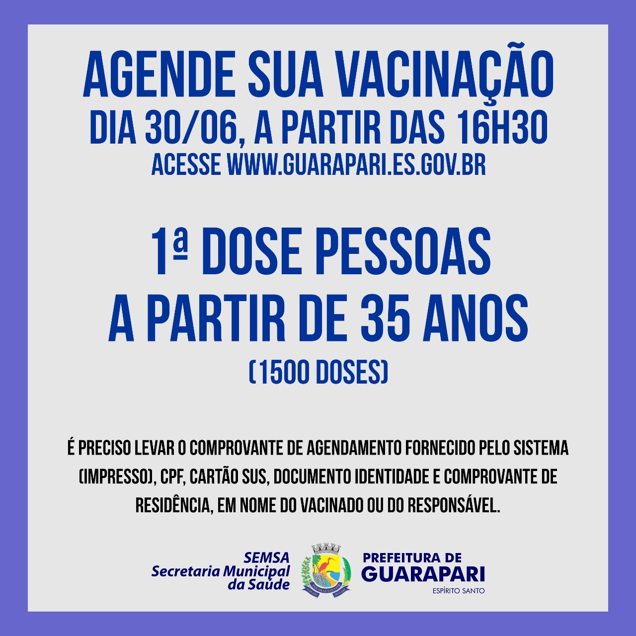 Guarapari realiza segundo agendamento para pessoas acima de 35 anos