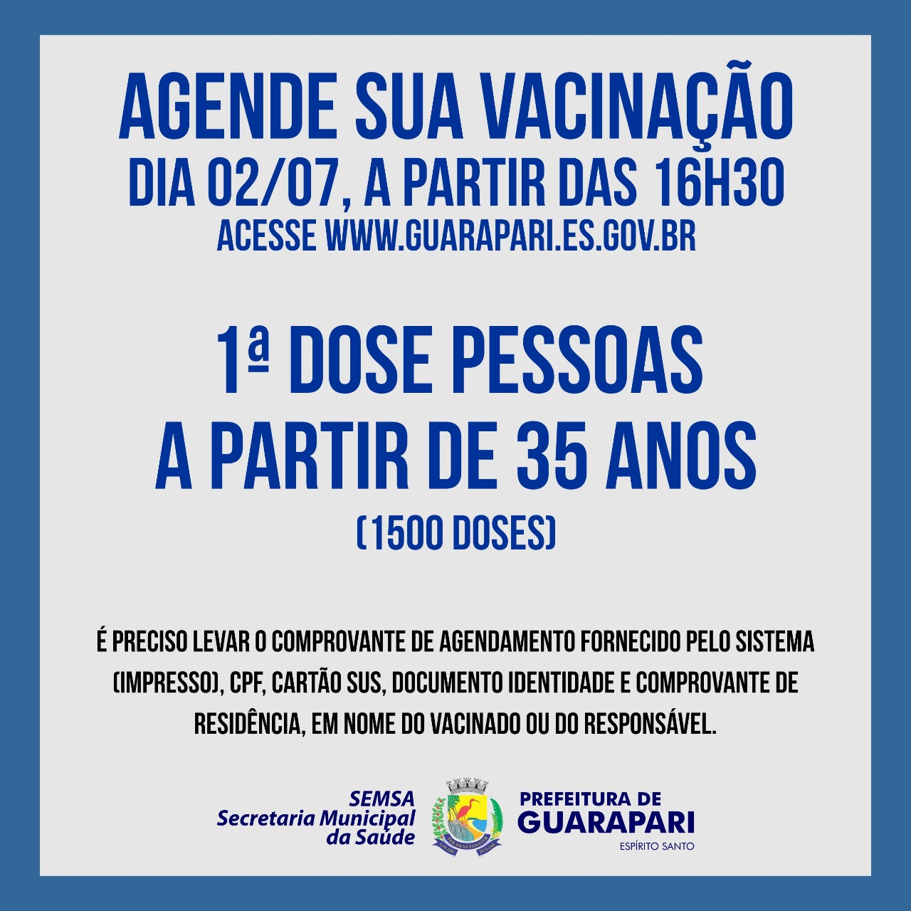 Vacinação no domingo: Prefeitura de Guarapari abre terceiro agendamento para pessoas acima de 35 anos 