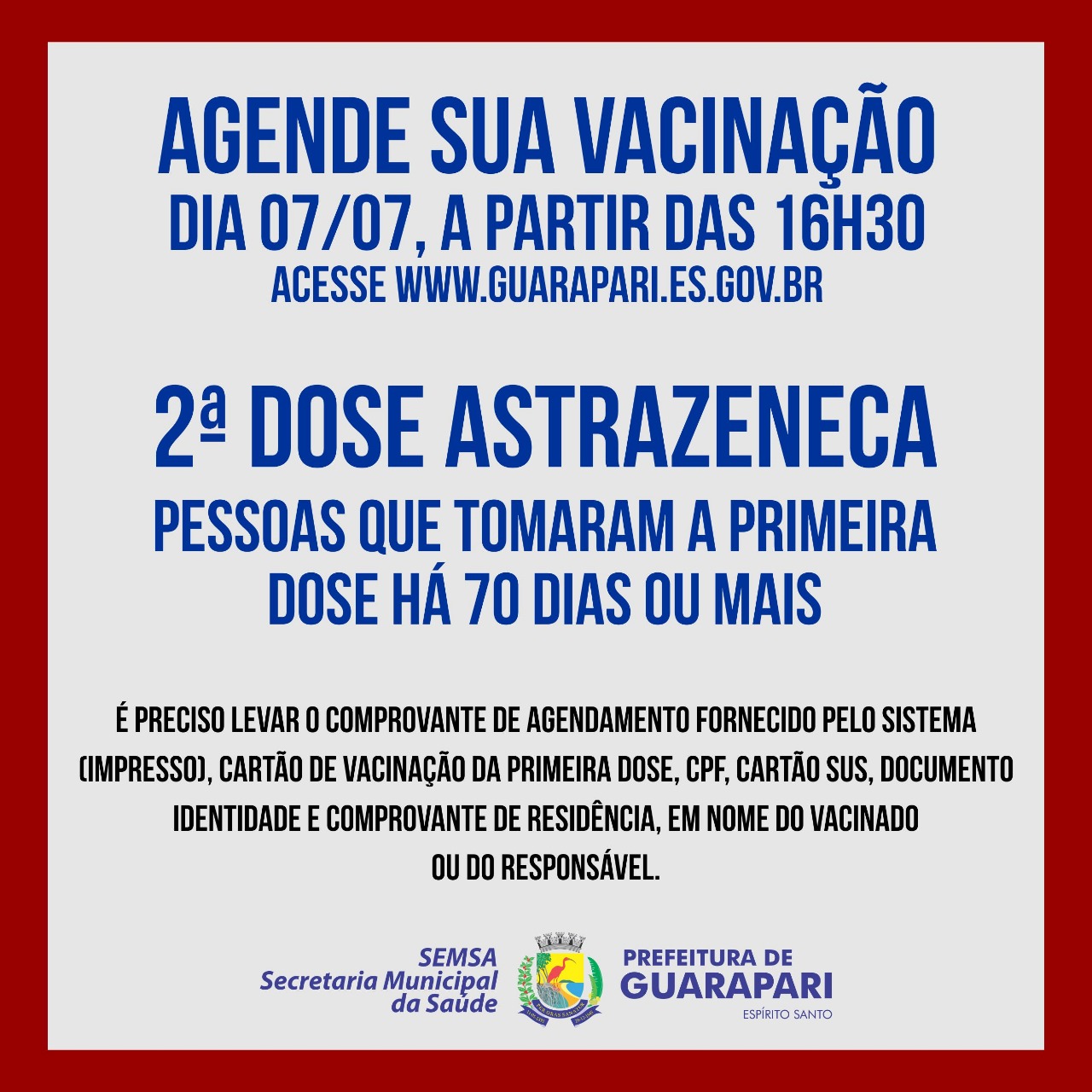 Prefeitura de Guarapari abre agendamento para segunda dose de AstraZeneca