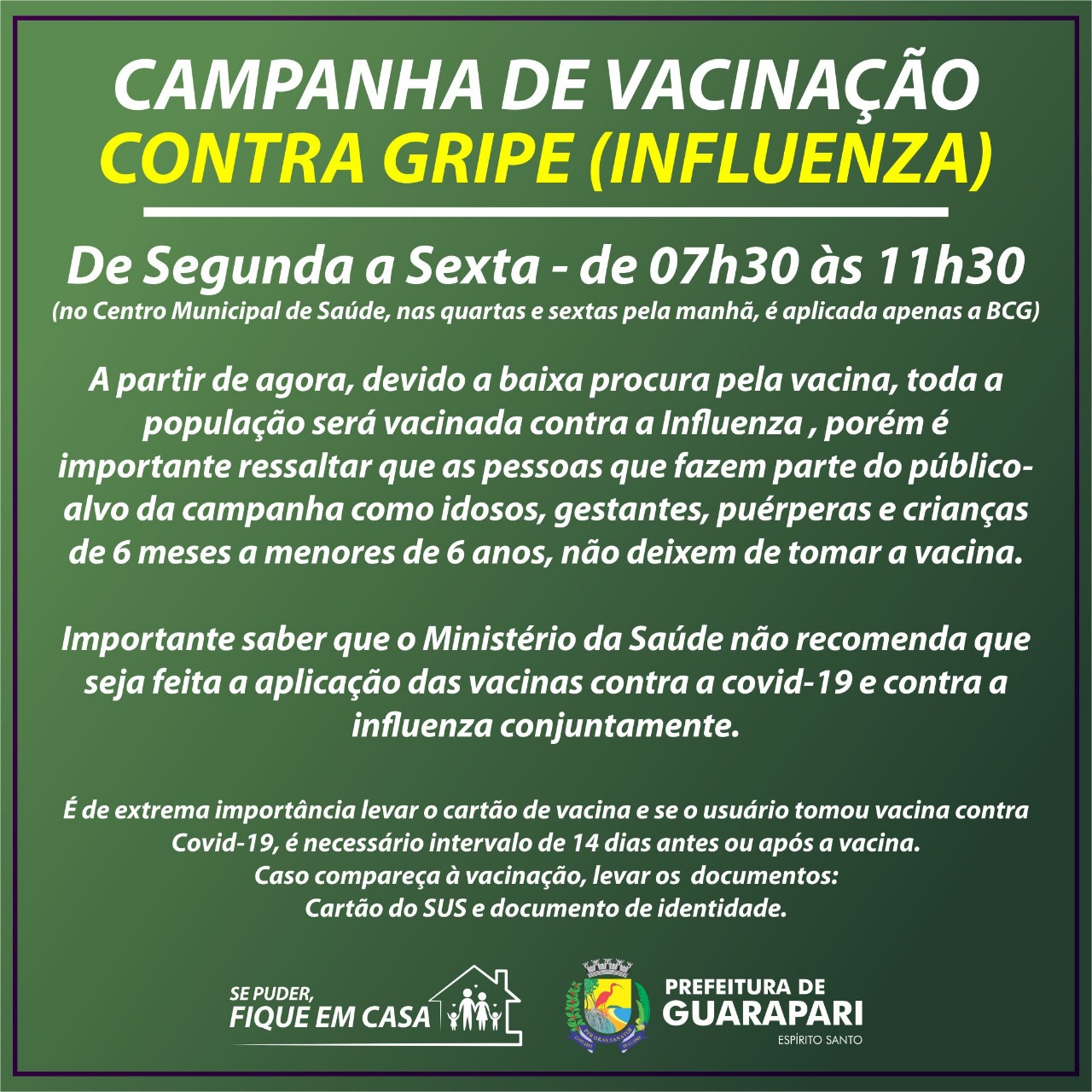 Guarapari estende vacinação contra influenza para toda a população 