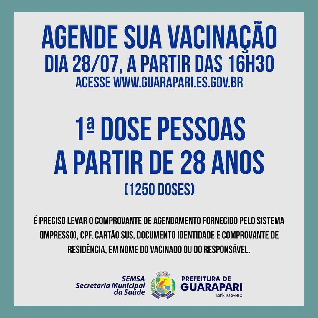 Vacinação Covid-19: Guarapari abre mais um agendamento para pessoas acima de 28 anos