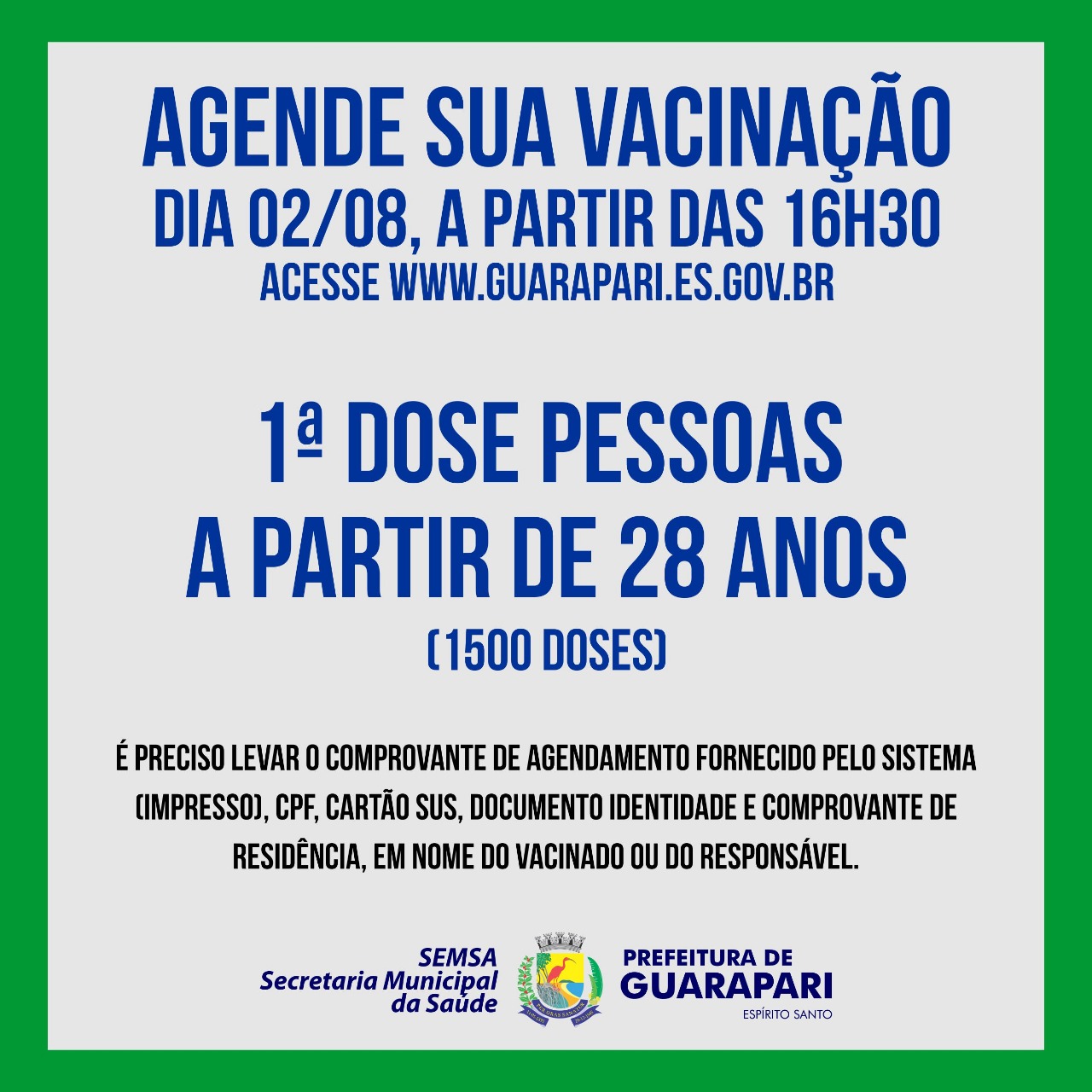 Vacinação Covid-19: Prefeitura Guarapari abre novo agendamento para pessoas acima de 28 anos