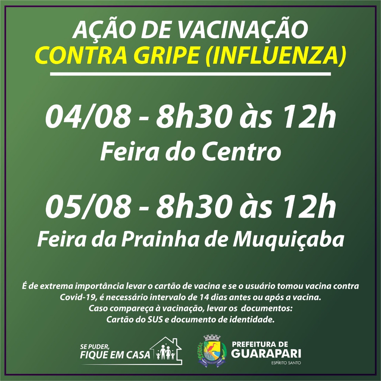 Prefeitura de Guarapari realiza ação de vacinação contra Influenza nas feiras livres do município