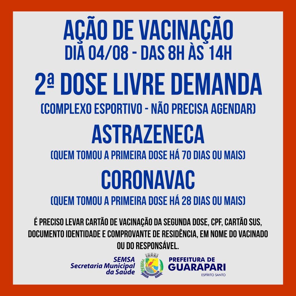 Prefeitura de Guarapari realiza ação de vacinação para segunda dose de AstraZeneca e Coronavac