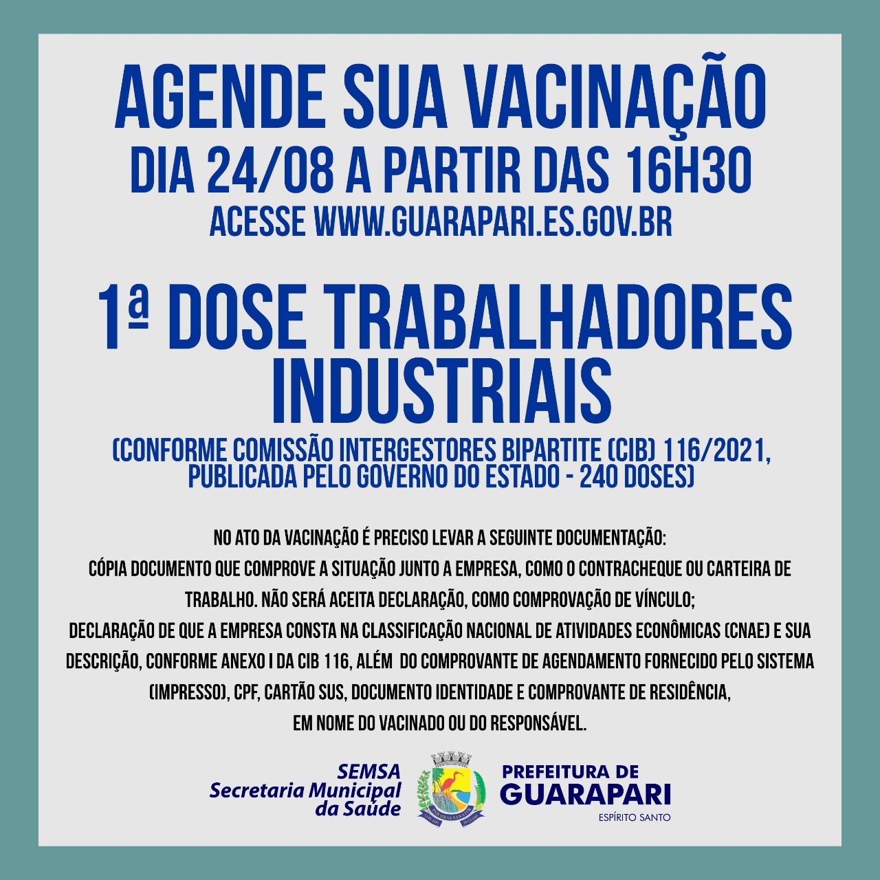 Guarapari abre novo agendamento para vacinação dos industriais nesta terça