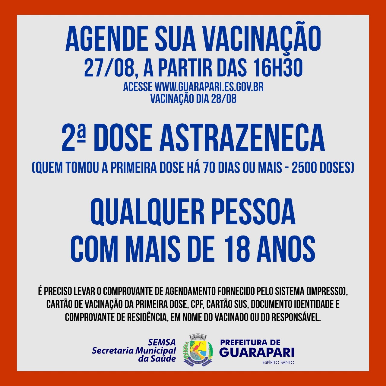 Nesta sexta-feira tem agendamento para mutirão de segunda dose que será realizado amanhã -  AstraZeneca