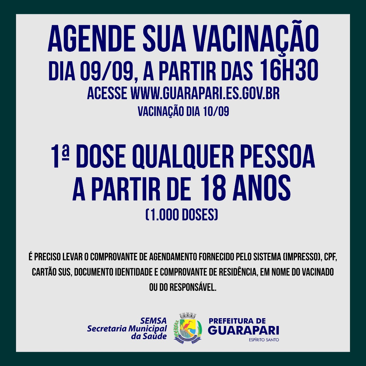 Guarapari abre novo agendamento para primeira dose de quem tem 18 anos ou mais