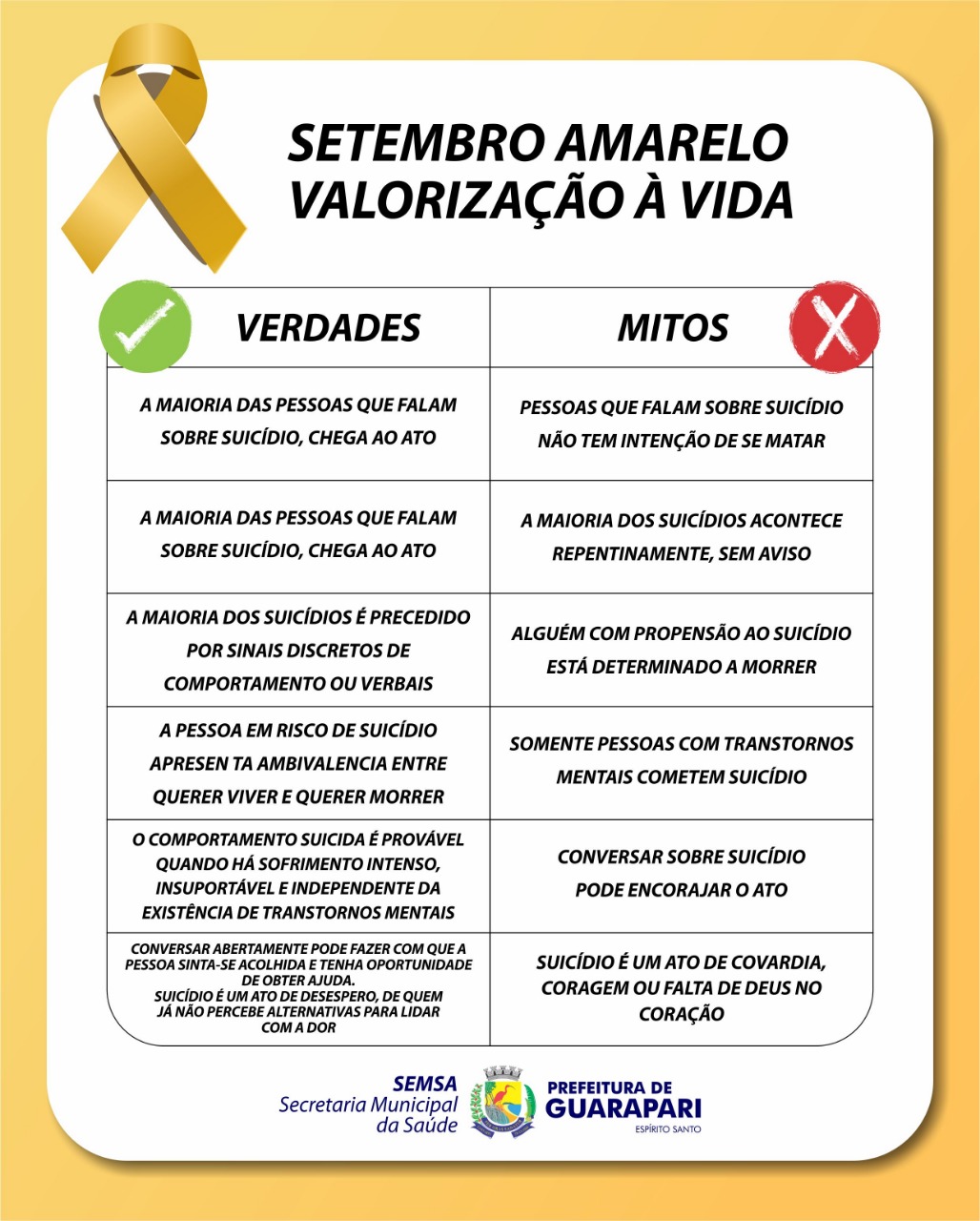 Prefeitura de Guarapari realiza programação da Campanha Setembro Amarelo 