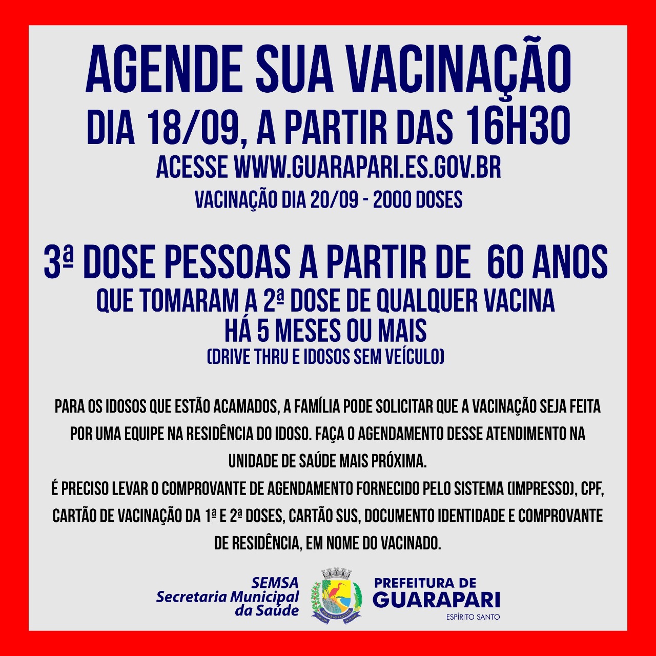 Vacinação Covid-19: Guarapari abre novo agendamento para terceira dose