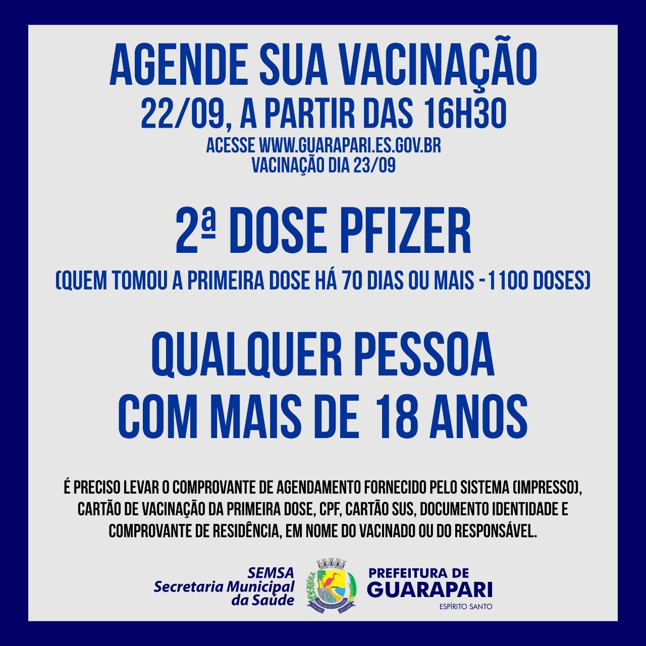 Prefeitura de Guarapari realiza agendamento para segunda dose da Pfizer