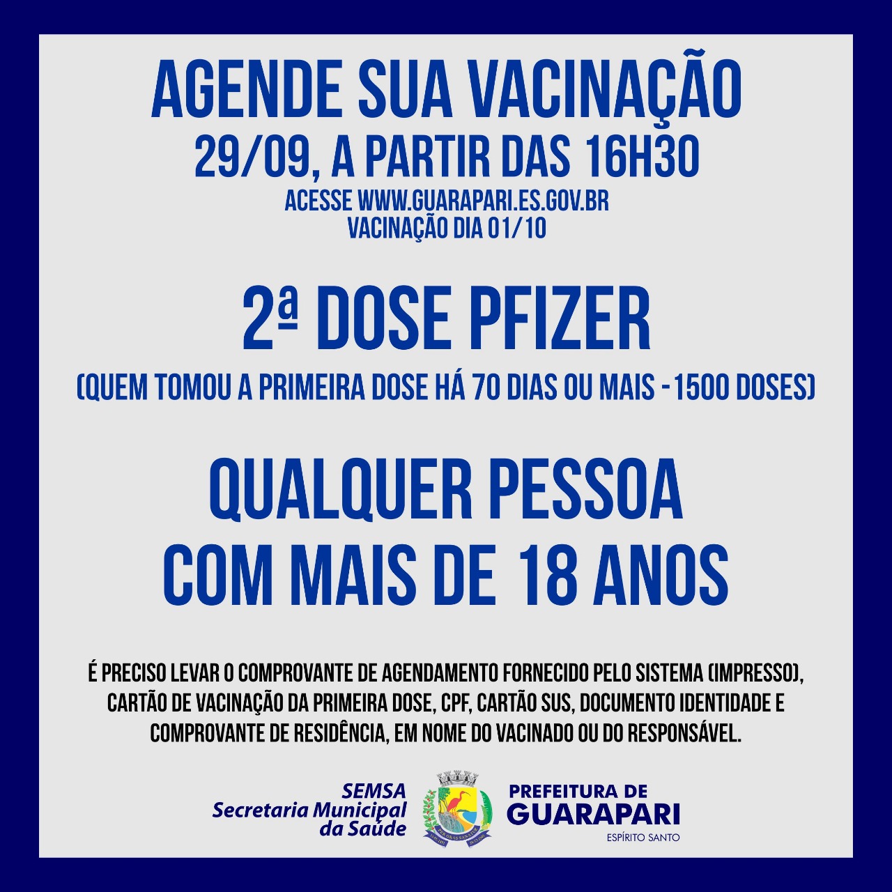 Prefeitura de Guarapari realiza agendamento para segunda dose da Pfizer