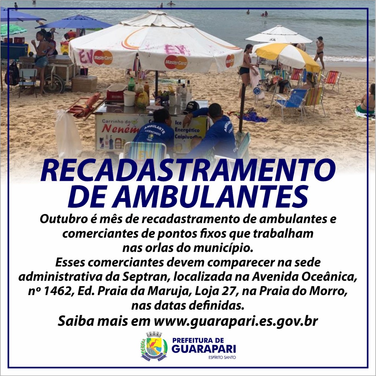 Prefeitura de Guarapari convoca ambulantes para recadastramento obrigatório
