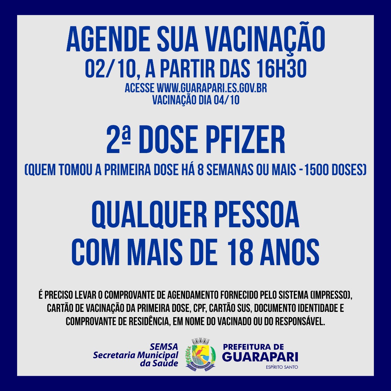 Guarapari abre novo agendamento para segunda dose da Pfizer 