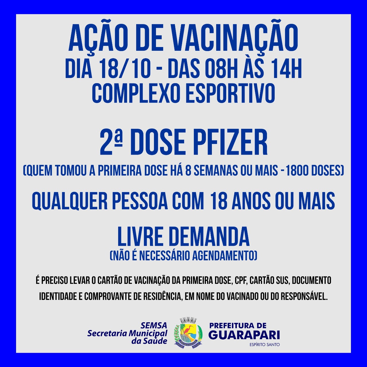 Prefeitura de Guarapari realiza ação sem agendamento para segunda dose da Pfizer