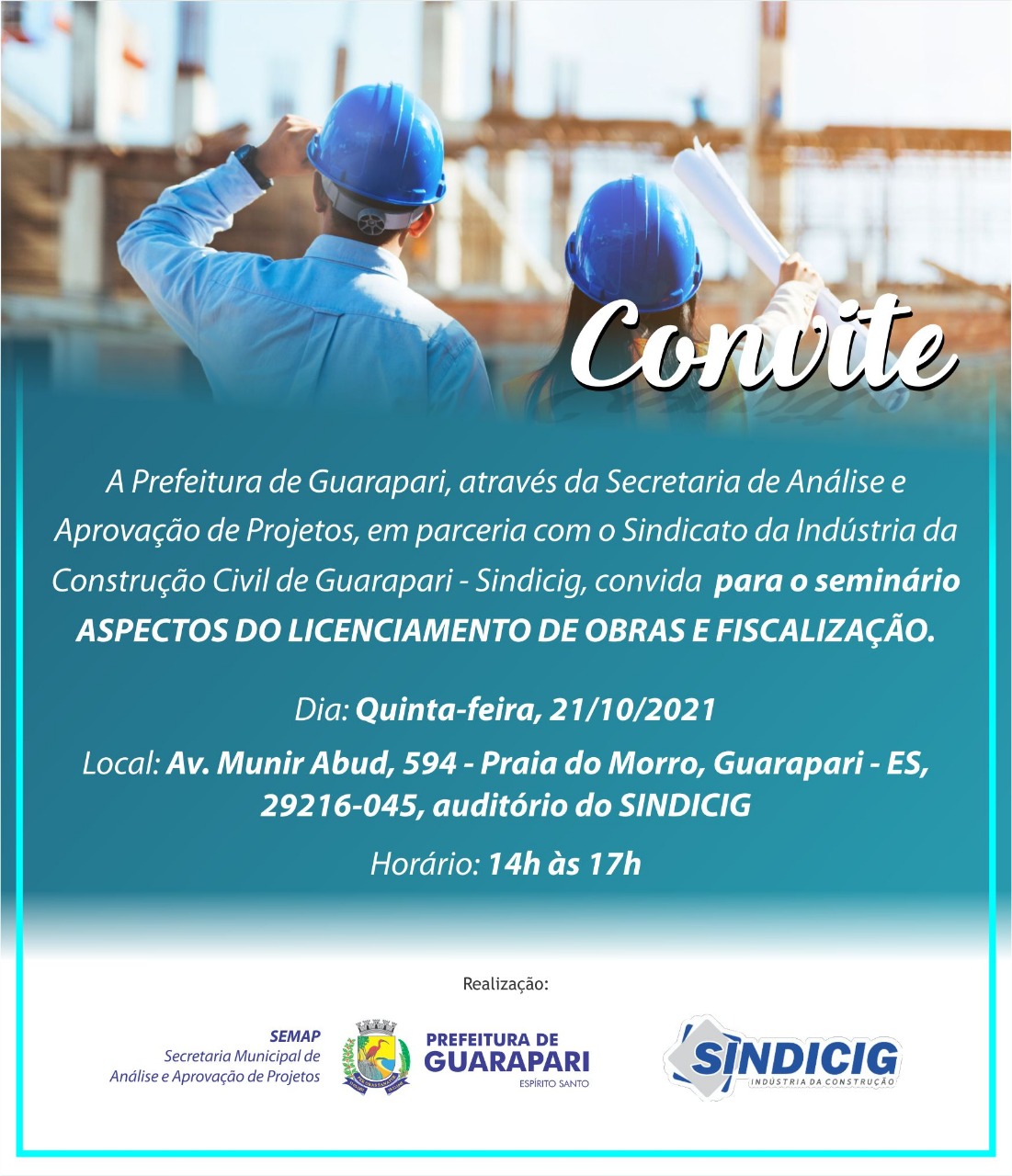 Prefeitura de Guarapari e Sindicig realizam seminário sobre licenciamento de obras e fiscalização