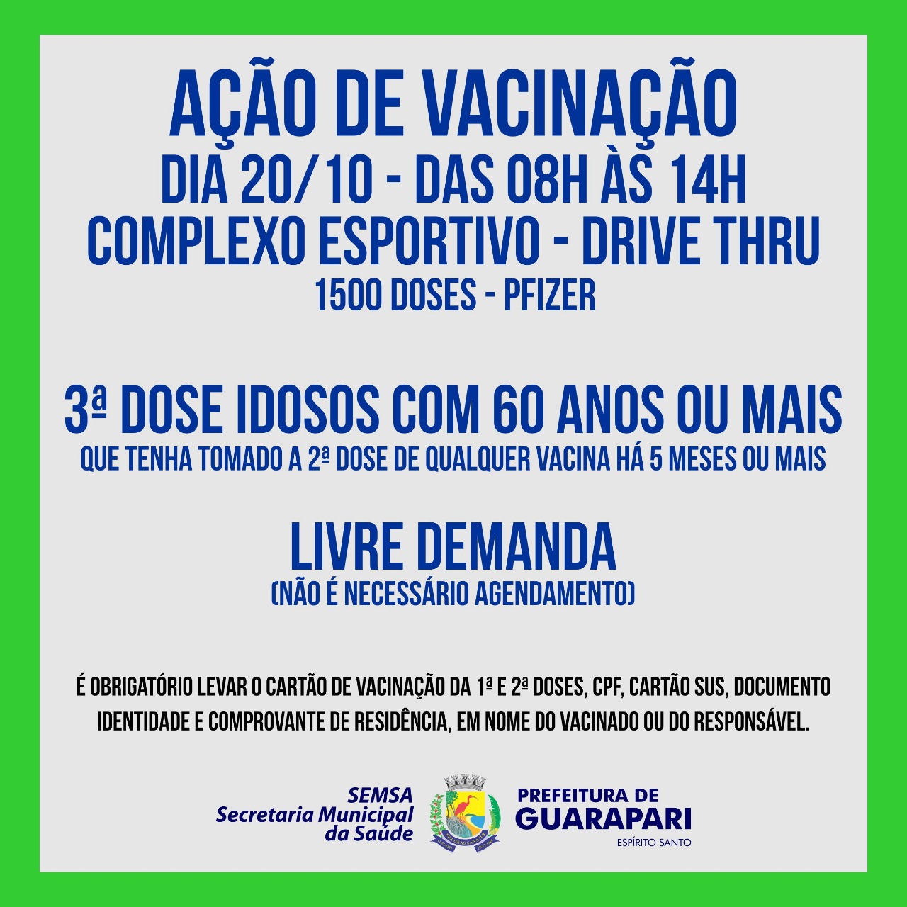 Vacinação Covid-19: Guarapari realiza ação sem agendamento para terceira dose em idosos