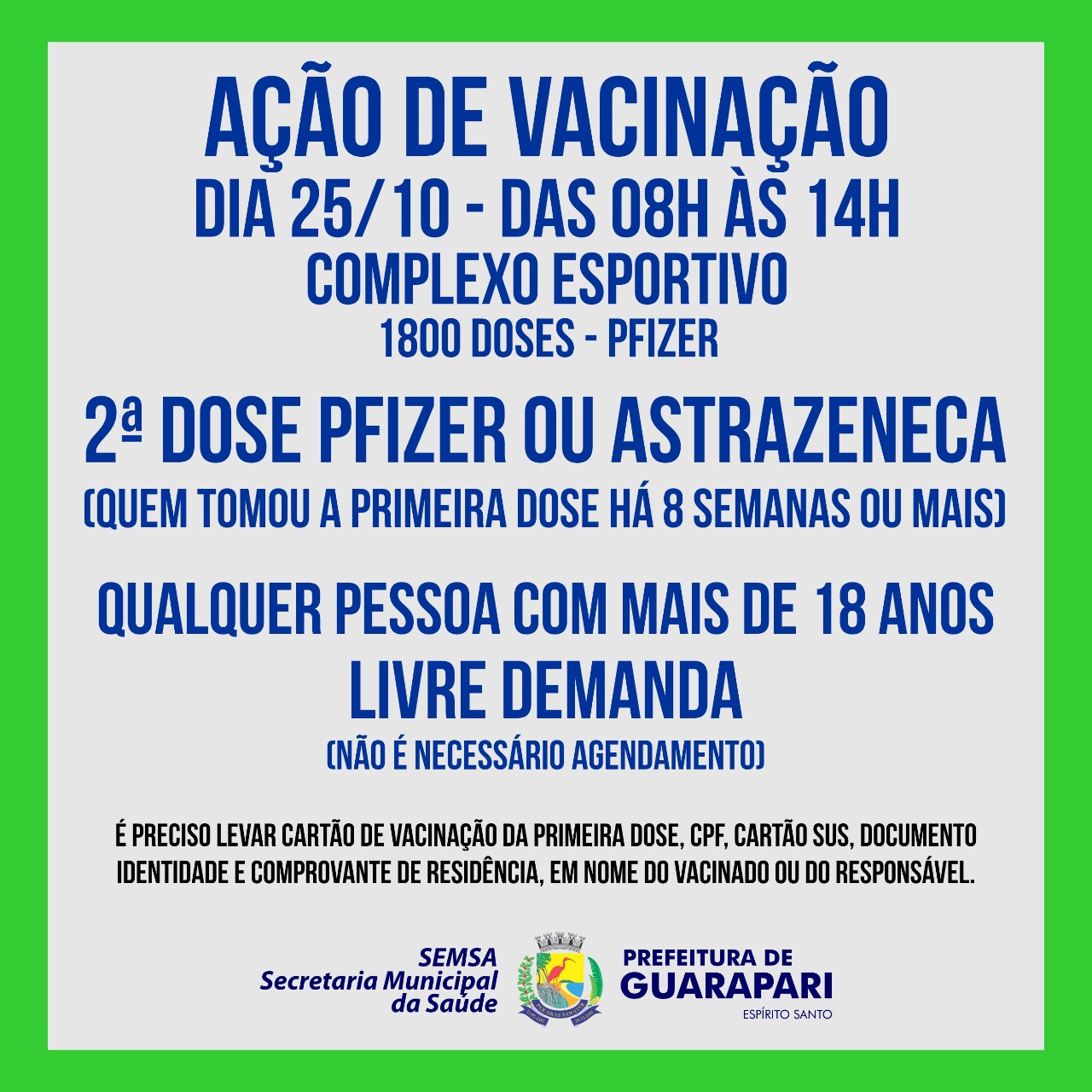 Pfizer: Prefeitura de Guarapari realiza ação sem agendamento para quem precisa tomar a segunda dose