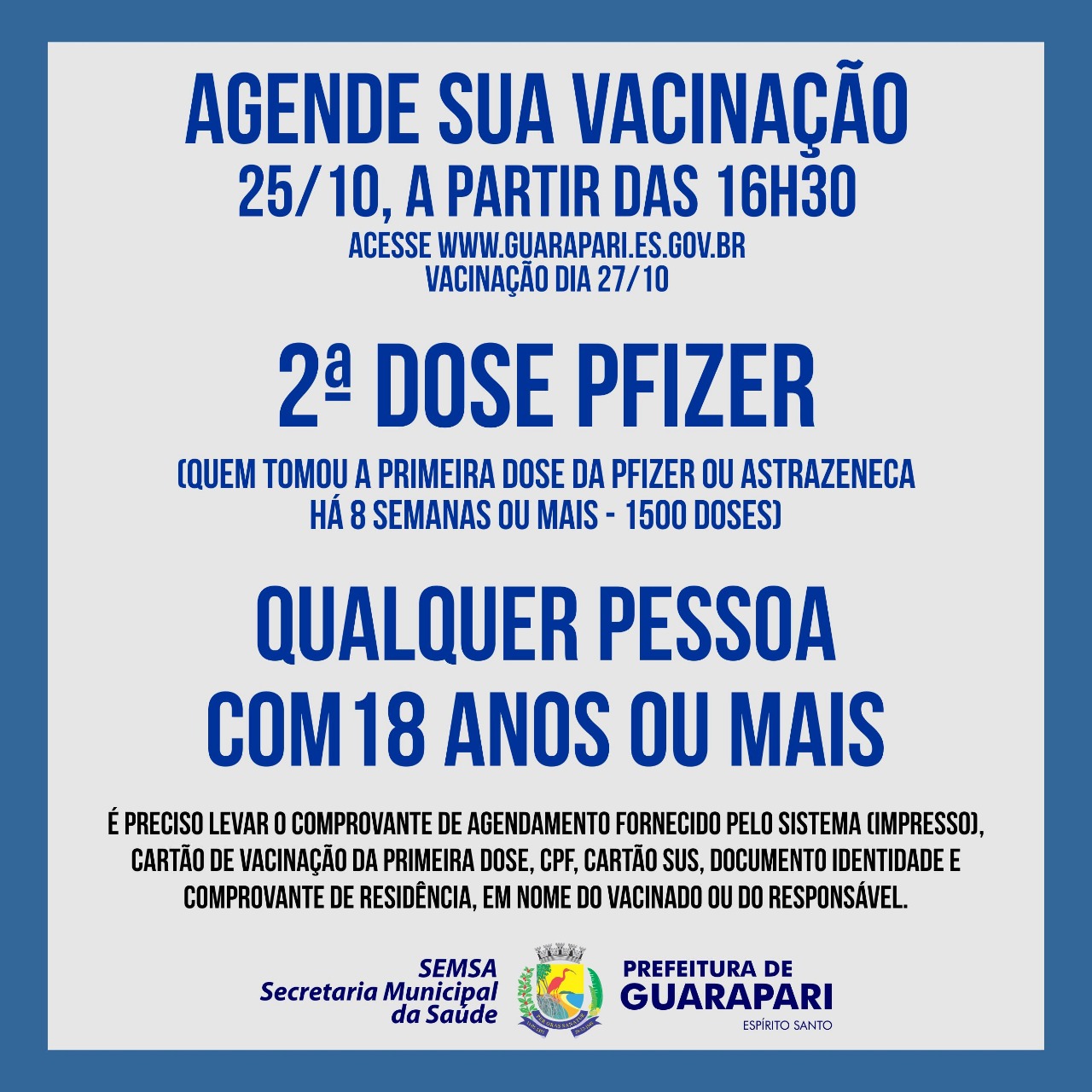 Prefeitura de Guarapari realiza agendamento para segunda dose nesta segunda 