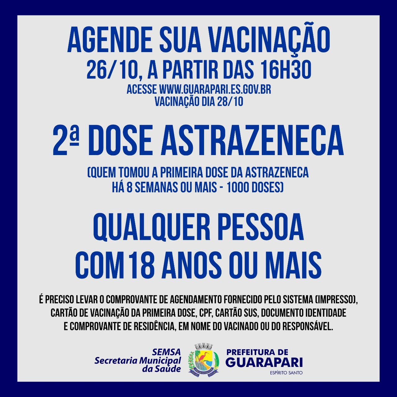 Prefeitura de Guarapari realiza agendamento para segunda dose de AstraZeneca