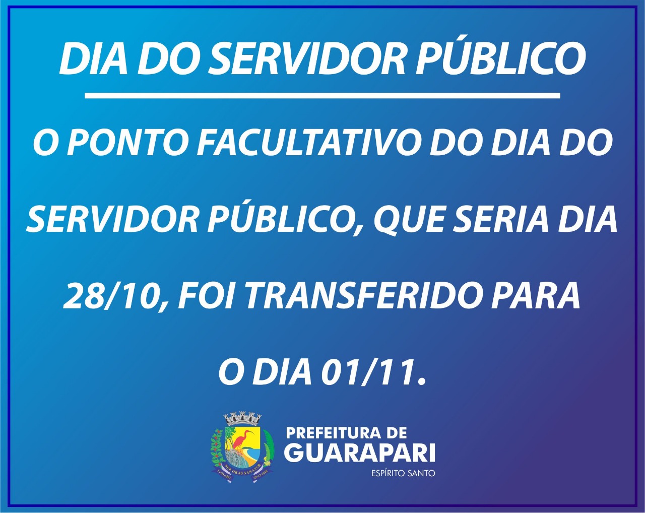 Prefeitura de Guarapari decreta ponto facultativo do servidor para segunda-feira 