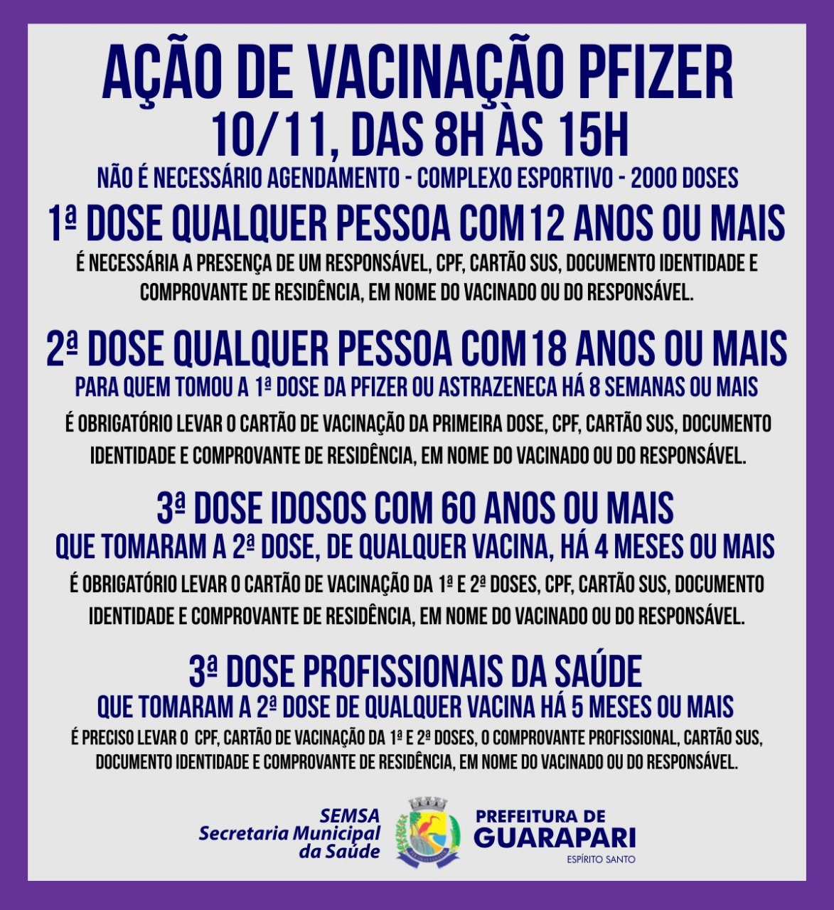 Prefeitura de Guarapari realiza mais uma ação para vacinação contra Covid-19