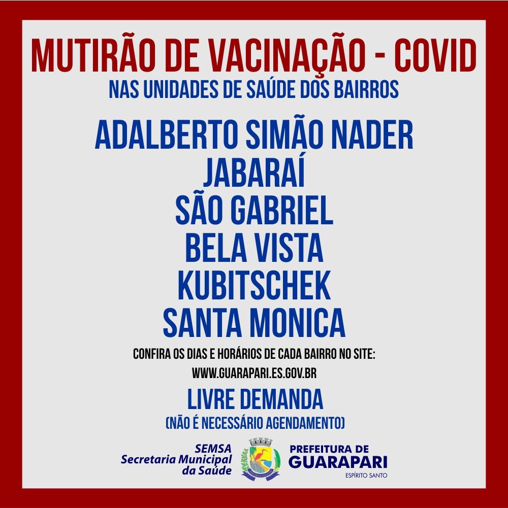 Vem aí um grande mutirão de vacinação contra a Covid-19 em Guarapari