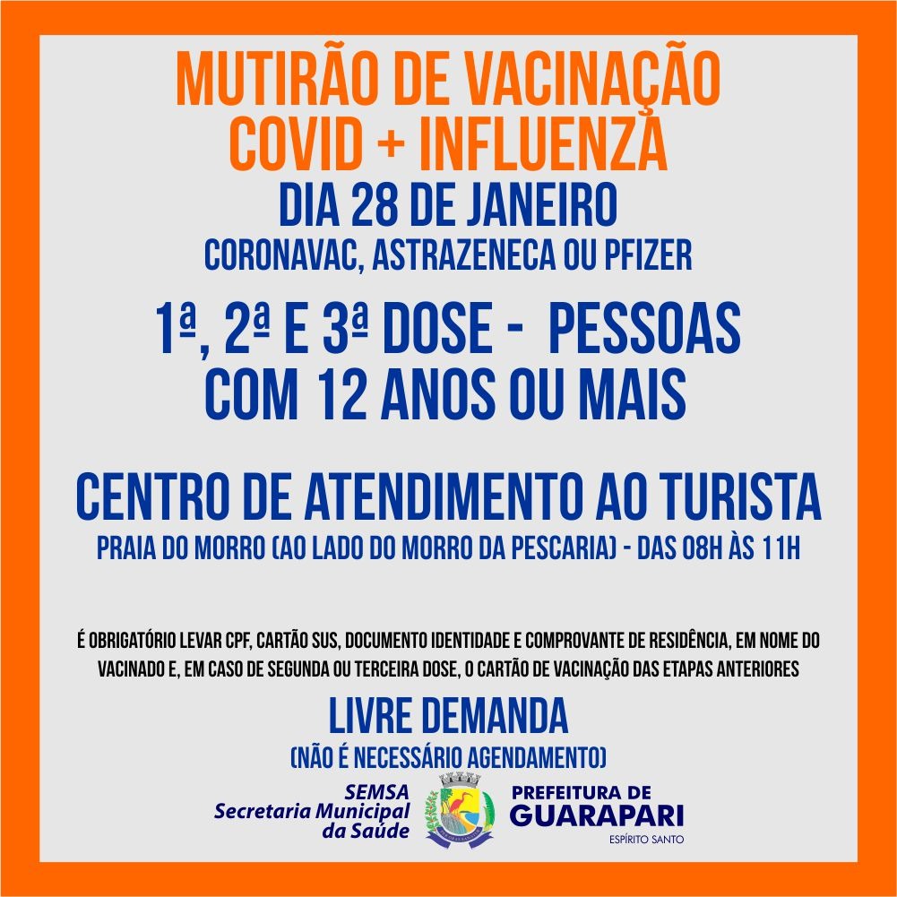 Prefeitura realiza mutirão de vacinação nesta sexta(28), na Praia do Morro
