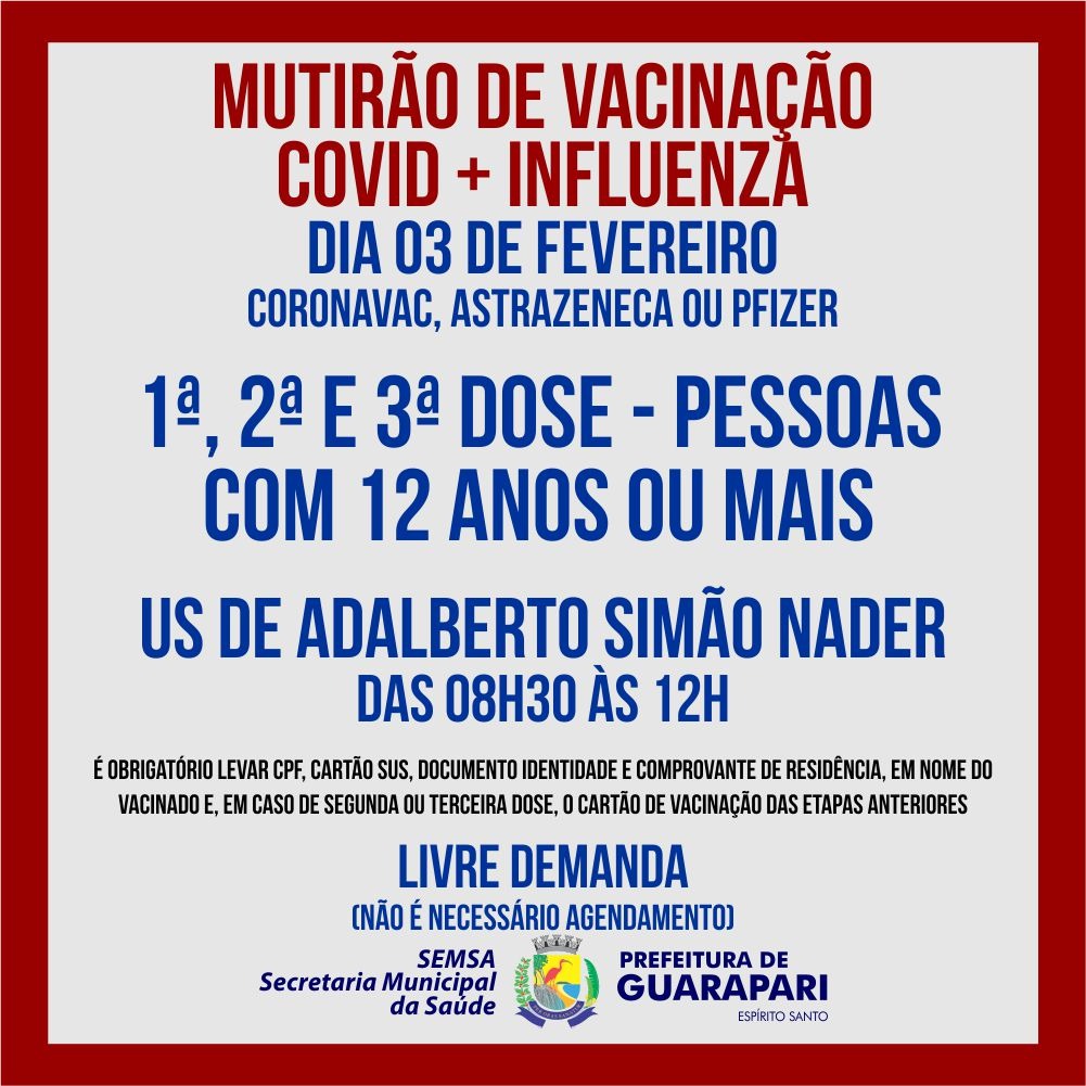 Prefeitura realiza mais um mutirão de vacinação, no Adalberto Simão Nader 