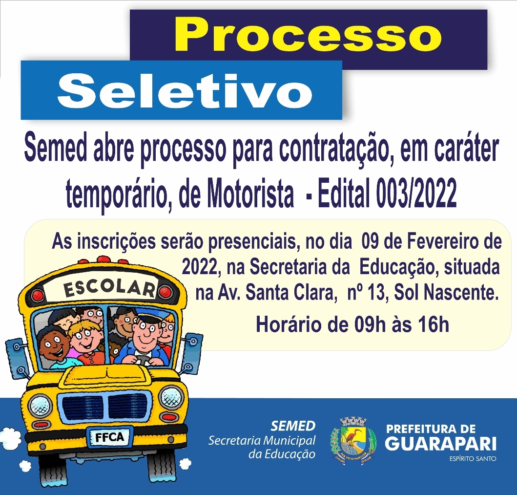 Prefeitura abre inscrição para processo seletivo de motorista escolar 