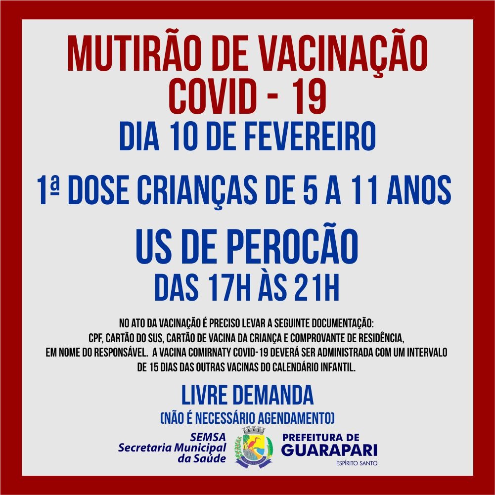 Prefeitura realiza mutirão de vacinação para crianças, na unidade de saúde de Perocão