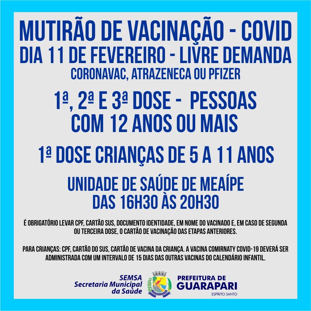 Prefeitura realiza novo mutirão de vacinação Covid na unidade de saúde de Meaípe. 